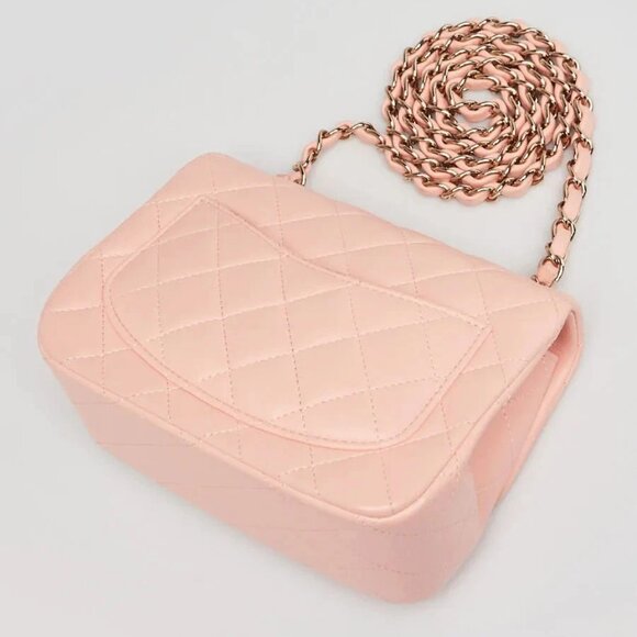 Chanel Pink Quilted Lambskin Leather Classic Square Mini Flap Bag - Picture 3 of 9